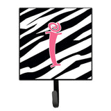 Caroline'S Treasures Cj1037-Ish4 Letter I Initial Monogram-Zebra Stripe And Pink Leash Holder Or Key Hook, Small, Multicolor
