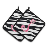 Caroline'S Treasures Monogram Initial J Zebra Stripe & Pink Pair Of Pot Holders Cj1037-Jpthd, 7.5Hx7.5W, Multicolor