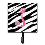 Caroline'S Treasures Cj1037-Jsh4 Letter J Initial Monogram-Zebra Stripe And Pink Leash Holder Or Key Hook, Small, Multicolor
