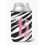 Letter K Initial Monogram - Zebra Stripe And Pink Can Or Bottle Beverage Insulator Hugger