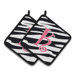 Caroline'S Treasures Monogram Initial K Zebra Stripe & Pink Pair Of Pot Holders Cj1037-Kpthd, 7.5Hx7.5W, Multicolor