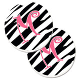Caroline'S Treasures Monogram Initial M Zebra Stripe & Pink Set Of 2 Cup Holder Car Coasters Cj1037-Mcarc, 2.56, Multicolor