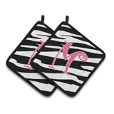 Caroline'S Treasures Monogram Initial M Zebra Stripe & Pink Pair Of Pot Holders Cj1037-Mpthd, 7.5Hx7.5W, Multicolor