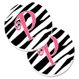 Caroline'S Treasures Monogram Initial P Zebra Stripe & Pink Set Of 2 Cup Holder Car Coasters Cj1037-Pcarc, 2.56, Multicolor