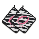 Caroline'S Treasures Monogram Initial Q Zebra Stripe & Pink Pair Of Pot Holders Cj1037-Qpthd, 7.5Hx7.5W, Multicolor