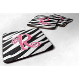 Caroline'S Treasures Cj1037-Rfc Monogram-Zebra Stripe And Pink Foam Coasters (Set Of 4), Initial Letter R, 3.5 H X 3.5