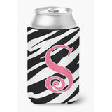 Letter S Initial Monogram - Zebra Stripe And Pink Can Or Bottle Beverage Insulator Hugger