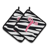 Caroline'S Treasures Monogram Initial T Zebra Stripe & Pink Pair Of Pot Holders Cj1037-Tpthd, 7.5Hx7.5W, Multicolor