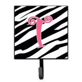 Caroline'S Treasures Cj1037-Tsh4 Letter T Initial Monogram-Zebra Stripe And Pink Leash Holder Or Key Hook, Small, Multicolor