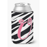 Letter U Initial Monogram - Zebra Stripe And Pink Can Or Bottle Beverage Insulator Hugger