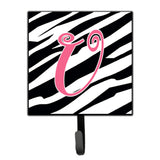 Caroline'S Treasures Cj1037-Ush4 Letter U Initial Monogram-Zebra Stripe And Pink Leash Holder Or Key Hook, Small, Multicolor