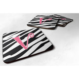 Caroline'S Treasures Cj1037-Vfc Monogram-Zebra Stripe And Pink Foam Coasters (Set Of 4), Initial Letter V, 3.5 H X 3.5