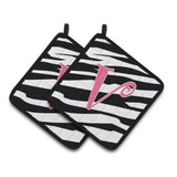 Caroline'S Treasures Monogram Initial V Zebra Stripe & Pink Pair Of Pot Holders Cj1037-Vpthd, 7.5Hx7.5W, Multicolor
