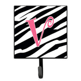 Caroline'S Treasures Cj1037-Vsh4 Letter V Initial Monogram-Zebra Stripe And Pink Leash Holder Or Key Hook, Small, Multicolor