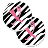 Caroline'S Treasures Monogram Initial X Zebra Stripe & Pink Set Of 2 Cup Holder Car Coasters Cj1037-Xcarc, 2.56, Multicolor