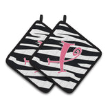 Caroline'S Treasures Monogram Initial X Zebra Stripe & Pink Pair Of Pot Holders Cj1037-Xpthd, 7.5Hx7.5W, Multicolor