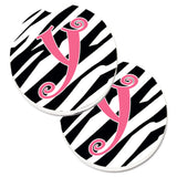 Caroline'S Treasures Monogram Initial Y Zebra Stripe & Pink Set Of 2 Cup Holder Car Coasters Cj1037-Ycarc, 2.56, Multicolor