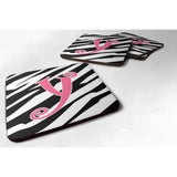 Caroline'S Treasures Cj1037-Yfc Monogram-Zebra Stripe And Pink Foam Coasters (Set Of 4), Initial Letter Y, 3.5 H X 3.5