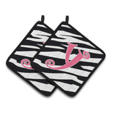 Caroline'S Treasures Monogram Initial Y Zebra Stripe & Pink Pair Of Pot Holders Cj1037-Ypthd, 7.5Hx7.5W, Multicolor