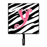 Caroline'S Treasures Cj1037-Ysh4 Letter Y Initial Monogram-Zebra Stripe And Pink Leash Holder Or Key Hook, Small, Multicolor
