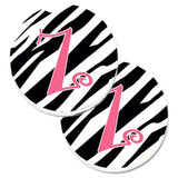 Caroline'S Treasures Monogram Initial Z Zebra Stripe & Pink Set Of 2 Cup Holder Car Coasters Cj1037-Zcarc, 2.56, Multicolor