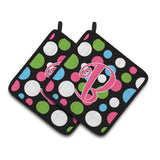 Caroline'S Treasures Monogram Initial B Polkadots & Pink Pair Of Pot Holders Cj1038-Bpthd, 7.5Hx7.5W, Multicolor