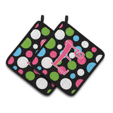 Caroline'S Treasures Cj1038-Epthd Monogram Initial E Polka Dots And Pink Pot Holders (1 Pair), 7.5 X 7.5, Multicolor