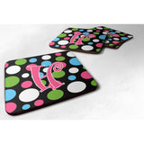 Caroline'S Treasures Cj1038-Hfc Monogram-Polkadots And Pink Foam Coasters (Set Of 4), Initial Letter H, 3.5 H X 3.5 W,