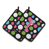 Caroline'S Treasures Monogram Initial I Polkadots & Pink Pair Of Pot Holders Cj1038-Ipthd, 7.5Hx7.5W, Multicolor