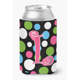 Letter L Initial Monogram - Polkadots And Pink Can Or Bottle Beverage Insulator Hugger
