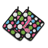 Caroline'S Treasures Cj1038-Lpthd Monogram Initial L Polka Dots And Pink Pot Holders (1 Pair), 7.5 X 7.5, Multicolor