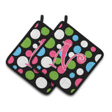 Caroline'S Treasures Monogram Initial N Polkadots & Pink Pair Of Pot Holders Cj1038-Npthd, 7.5Hx7.5W, Multicolor