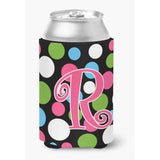 Letter R Initial Monogram - Polkadots And Pink Can Or Bottle Beverage Insulator Hugger