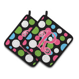 Caroline'S Treasures Monogram Initial R Polkadots & Pink Pair Of Pot Holders Cj1038-Rpthd, 7.5Hx7.5W, Multicolor