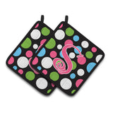 Caroline'S Treasures Monogram Initial S Polkadots & Pink Pair Of Pot Holders Cj1038-Spthd, 7.5Hx7.5W, Multicolor