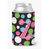 Letter Z Initial Monogram - Polkadots And Pink Can Or Bottle Beverage Insulator Hugger