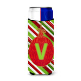 Christmas Oranment Holiday Monogram Initial Letter V Ultra Beverage Insulators For Slim Cans Cj1039-Vmuk
