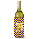 Letter H Chevron Purple And Gold Wine Bottle Beverage Insulator Hugger Cj1041-Hliterk