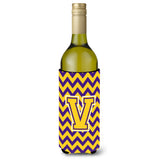 Letter V Chevron Purple And Gold Wine Bottle Beverage Insulator Hugger Cj1041-Vliterk