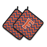 Caroline'S Treasures Letter F Chevron Orange & Blue Pair Of Pot Holders Cj1042-Fpthd, 7.5Hx7.5W, Multicolor