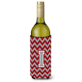 Letter I Chevron Crimson And Grey  Wine Bottle Beverage Insulator Hugger Cj1043-Iliterk