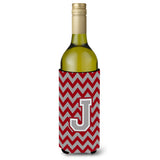 Letter J Chevron Crimson And Grey  Wine Bottle Beverage Insulator Hugger Cj1043-Jliterk