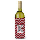 Letter K Chevron Crimson And Grey  Wine Bottle Beverage Insulator Hugger Cj1043-Kliterk