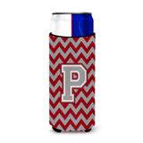 Letter P Chevron Crimson And Grey  Ultra Beverage Insulators For Slim Cans Cj1043-Pmuk