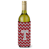 Letter T Chevron Crimson And Grey  Wine Bottle Beverage Insulator Hugger Cj1043-Tliterk