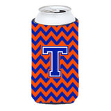 Letter T Chevron Orange And Blue Tall Boy Beverage Insulator Hugger Cj1044-Ttbc