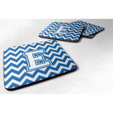 Caroline'S Treasures Cj1045-Efc Letter E Chevron Blue And White Foam Coaster (Set Of 4), 3.5, Multicolor