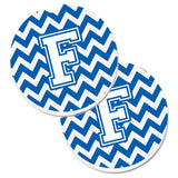 Caroline'S Treasures Letter F Chevron Blue & White Set Of 2 Cup Holder Car Coasters Cj1045-Fcarc, 2.56, Multicolor