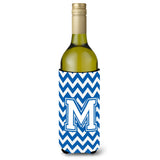 Letter M Chevron Blue And White Wine Bottle Beverage Insulator Hugger Cj1045-Mliterk