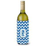 Letter Q Chevron Blue And White Wine Bottle Beverage Insulator Hugger Cj1045-Qliterk